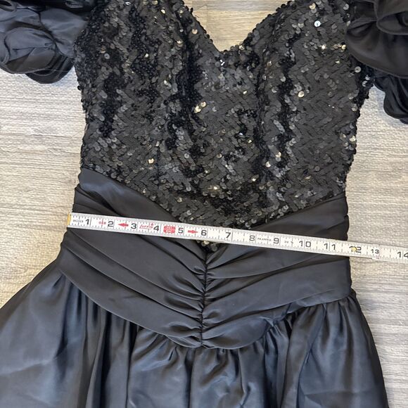 Vintage 80s Sequin Veni Infantino Sz 10 (S) Black Puffy Sleeve Whimsigoth Gothi - Picture 8 of 9